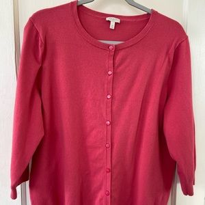 Talbots cardigan sweater, deep pink with 3/4 length sleeves
